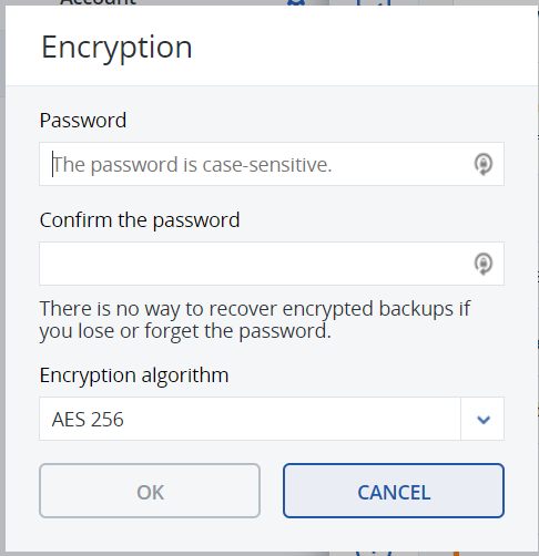 set acronis encryption